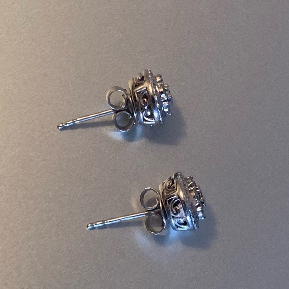 Diamond Round Halo Earrings, Sterling Silver Stamped 925, (1/10 ct. t.w.) - Picture 3 of 10